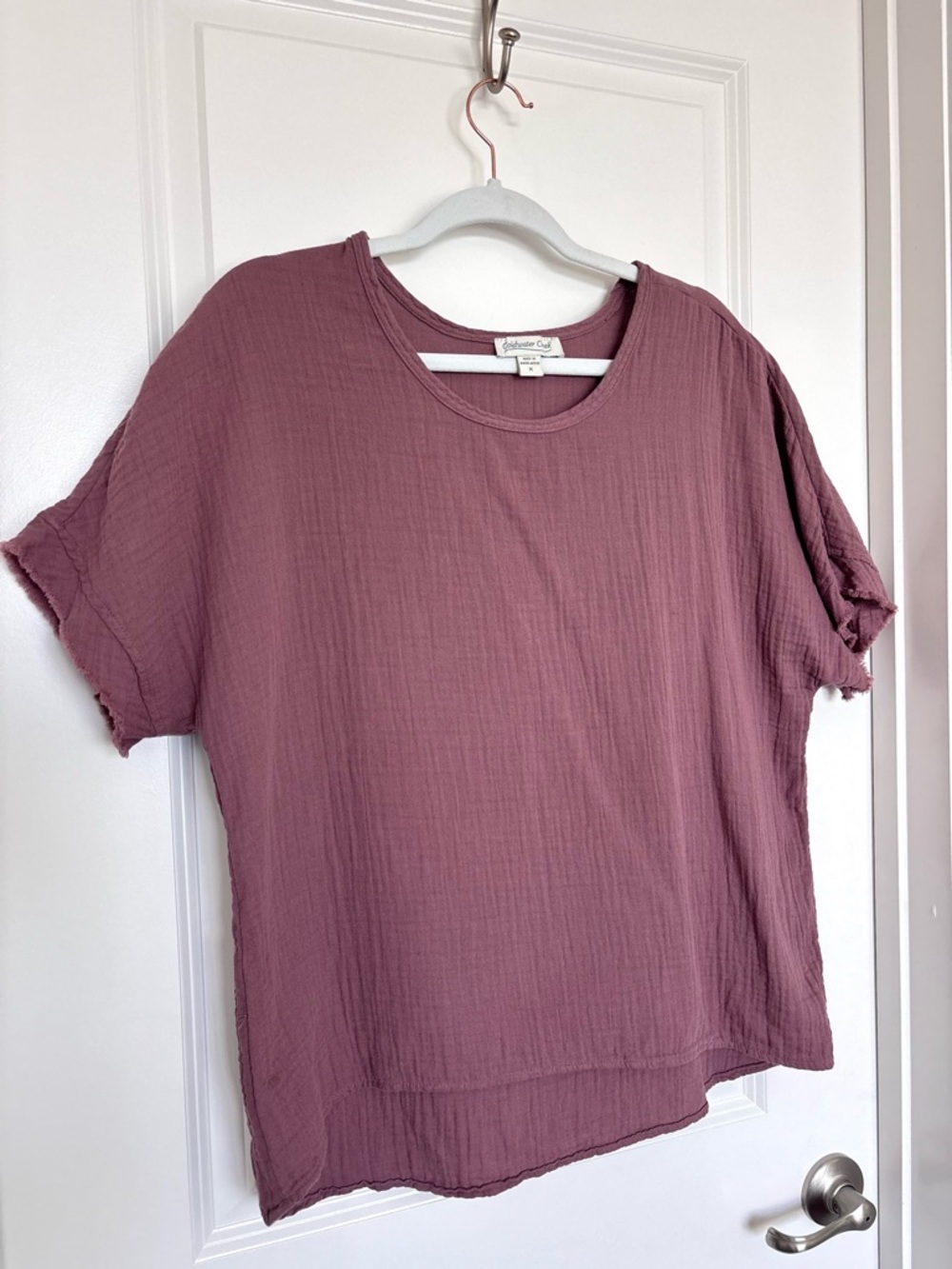 Coldwater Creek 100% Cotton Gauze Top Mauve Short Sleeve Relaxed Fit Boho Medium